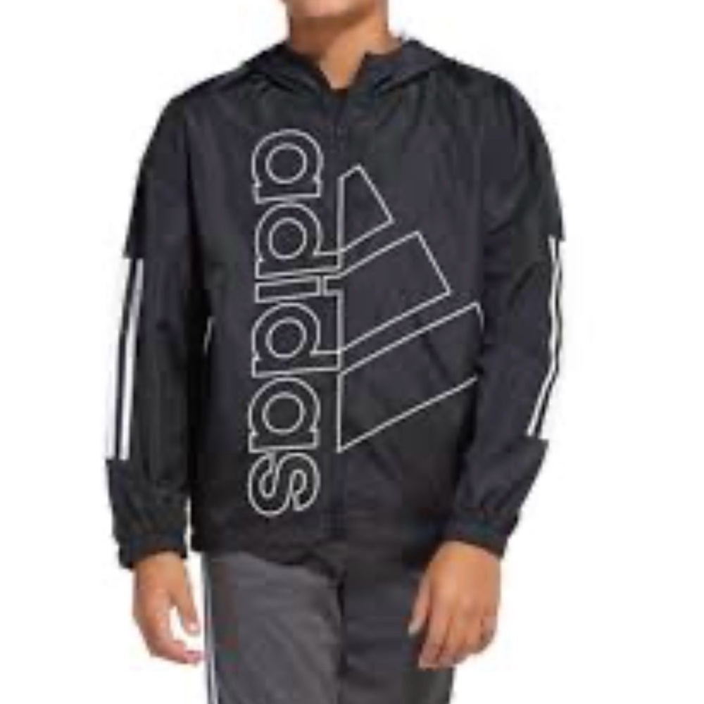 Adidas Black Hooded Jacket with White Stripes